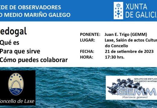Laxe acolle este xoves a presentación de REDOGAL, a web para o seguimiento da vida mariña en Galicia